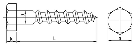 DIN 571 Hex Wood Screws drawing